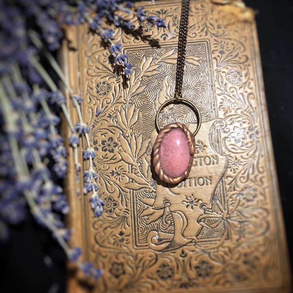 Handmade Electroformed Rhodonite Necklace